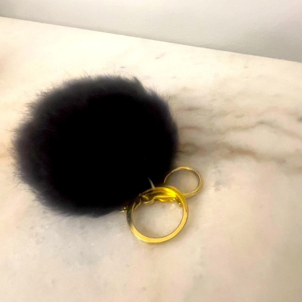 Faux Fur Pom Handbag Accessory/Keychain in Black